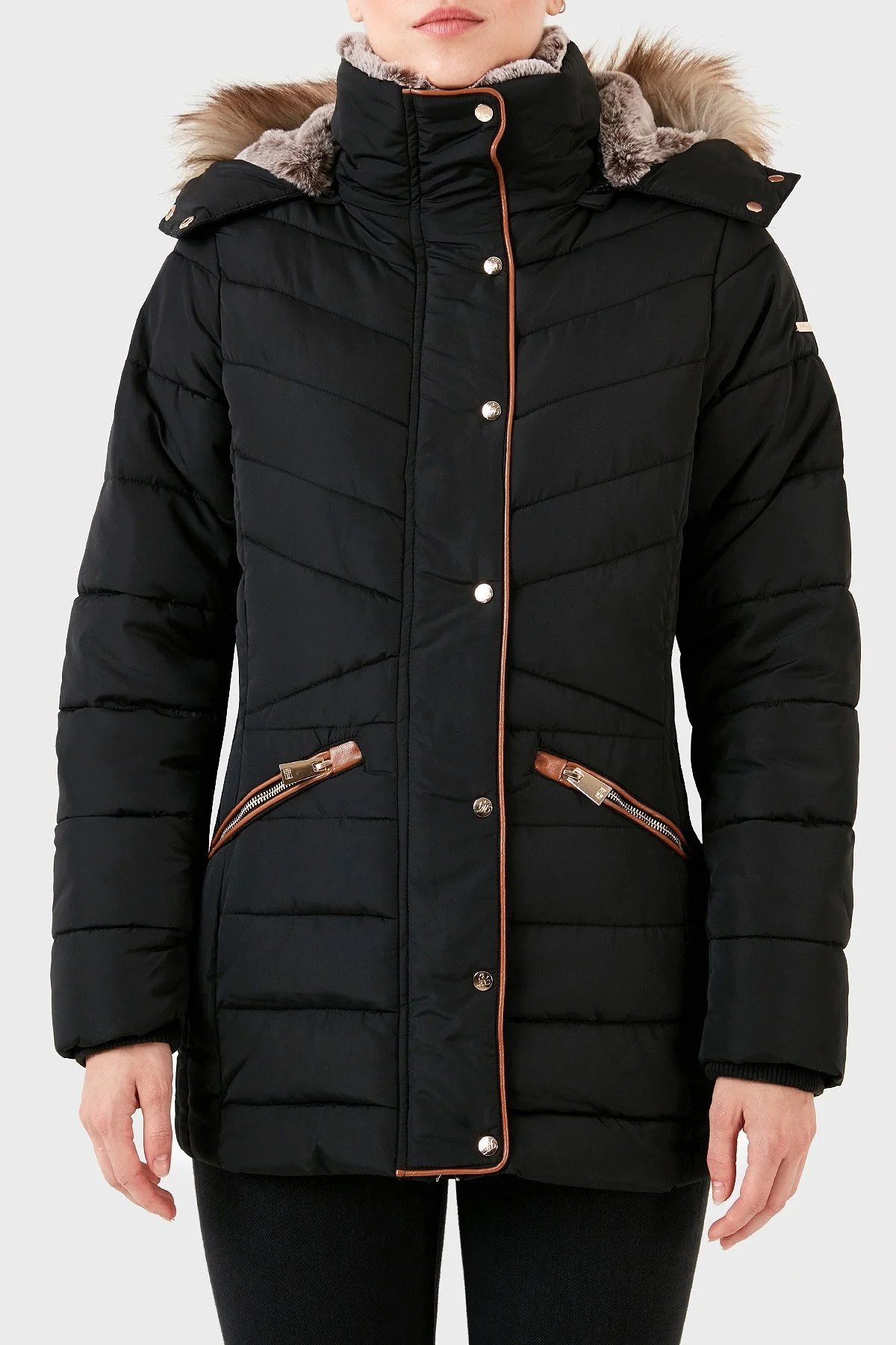 Norway Geographical Isı Yalıtımlı Suni Tüylü Çıkarılabilir Kapüşonlu Bayan Parka AJUJU SİYAH - 1