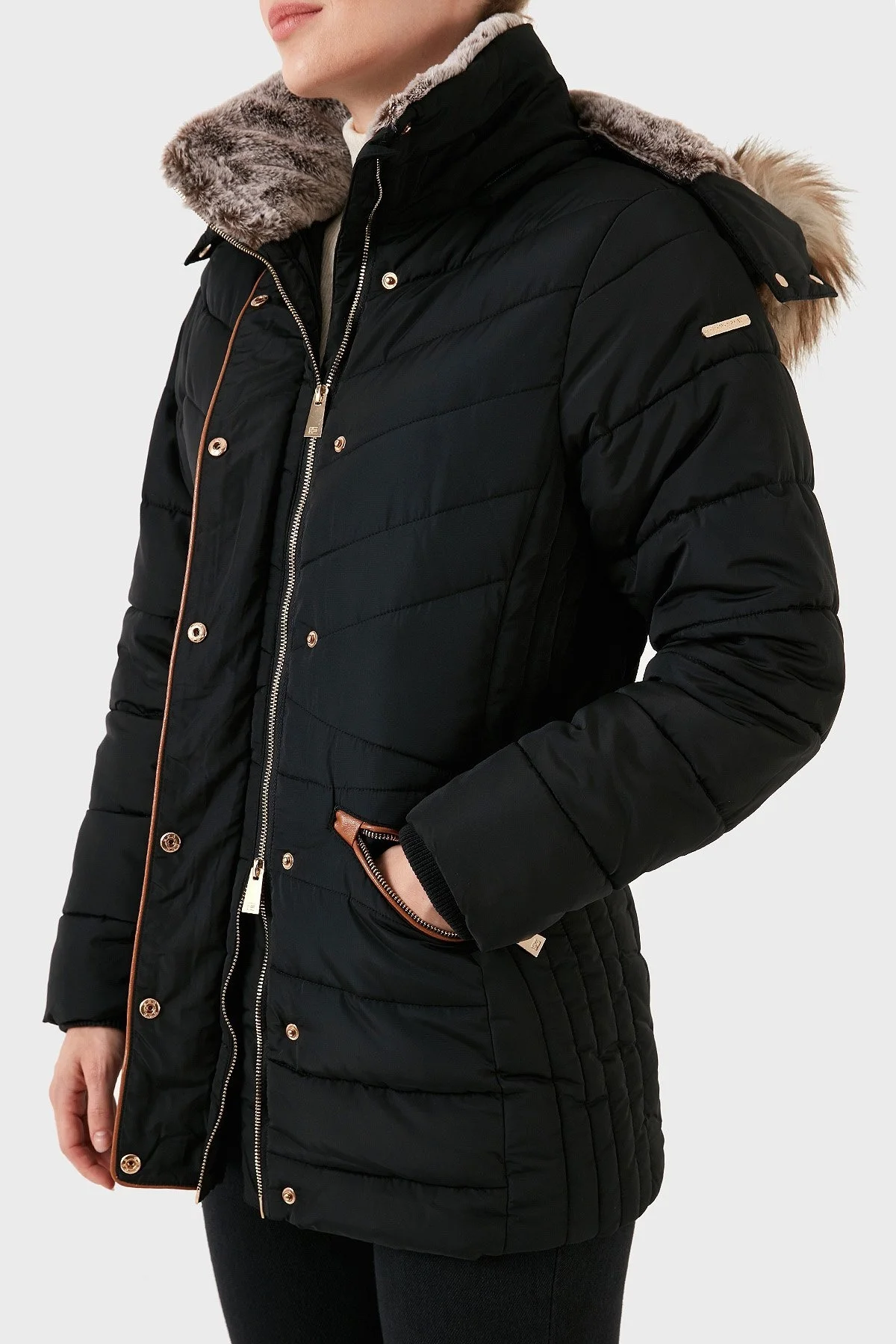 Norway Geographical Isı Yalıtımlı Suni Tüylü Çıkarılabilir Kapüşonlu Bayan Parka AJUJU SİYAH - 2