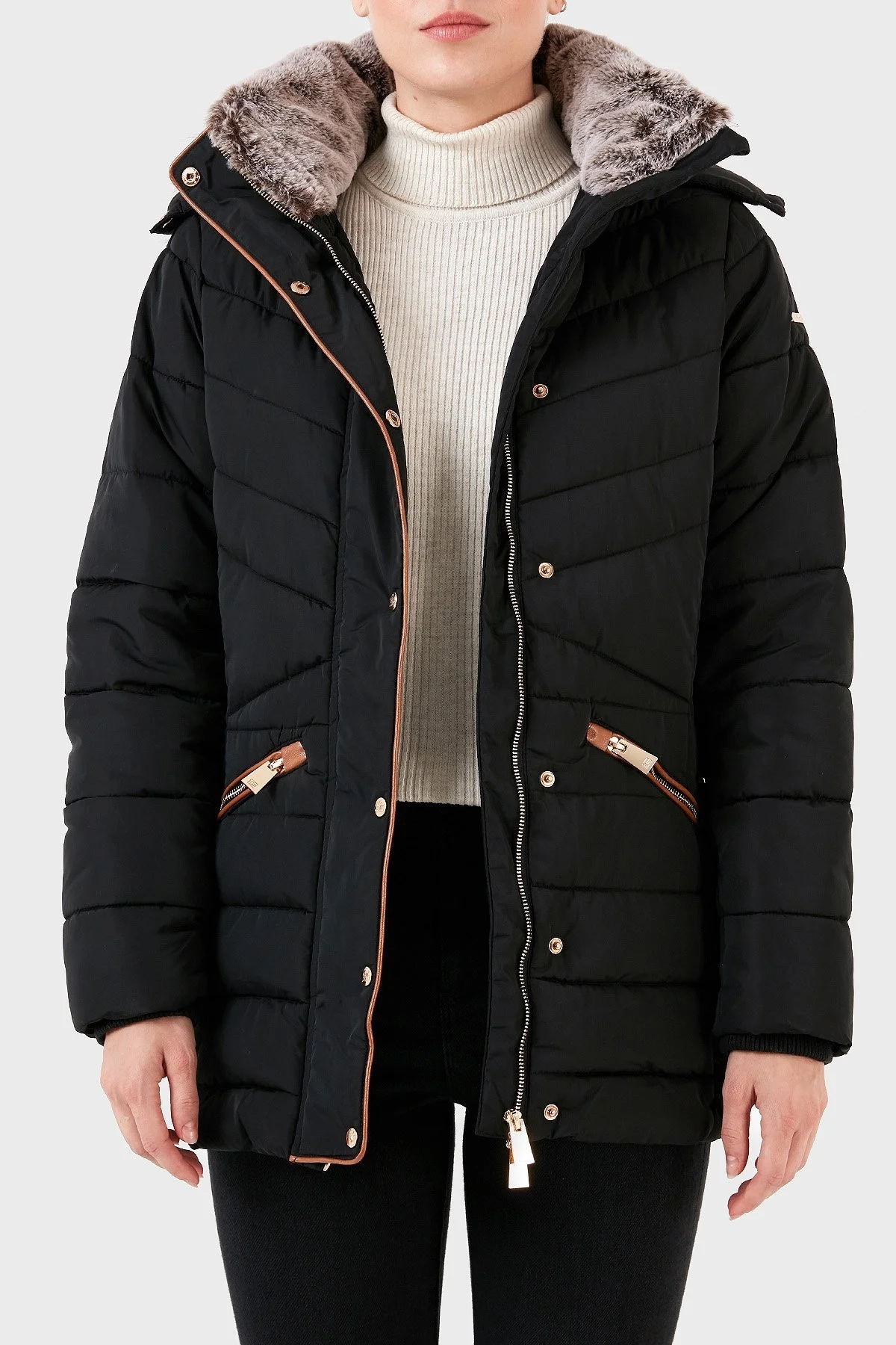 Norway Geographical Isı Yalıtımlı Suni Tüylü Çıkarılabilir Kapüşonlu Bayan Parka AJUJU SİYAH - 4