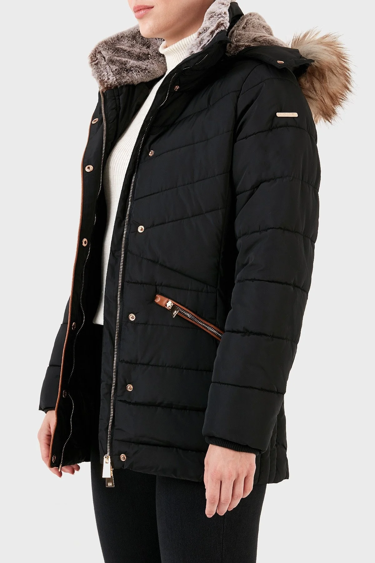 Norway Geographical Isı Yalıtımlı Suni Tüylü Çıkarılabilir Kapüşonlu Bayan Parka AJUJU SİYAH - 7