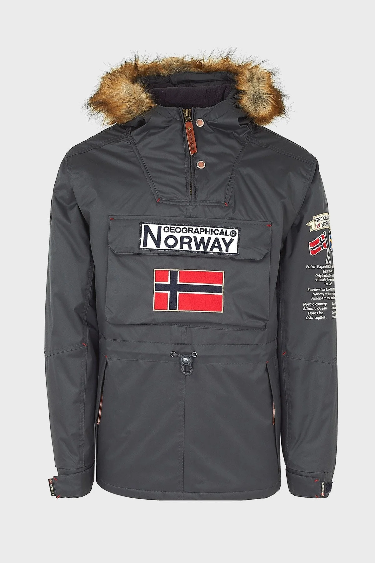 Norway Geographical Kapüşonlu Outdoor Erkek Parka BARMAN KOYU GRİ - 1