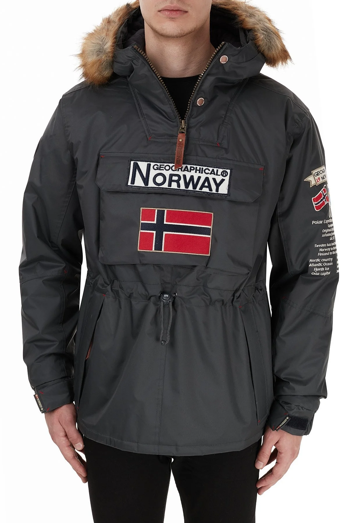 Norway Geographical Kapüşonlu Outdoor Erkek Parka BARMAN KOYU GRİ - 2