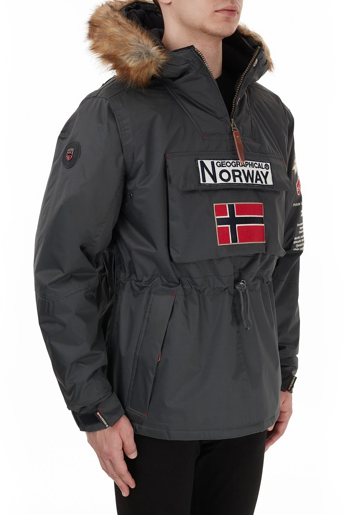 Norway Geographical Kapüşonlu Outdoor Erkek Parka BARMAN KOYU GRİ - 3