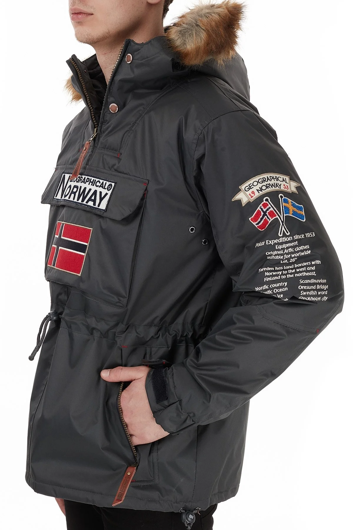 Norway Geographical Kapüşonlu Outdoor Erkek Parka BARMAN KOYU GRİ - 4