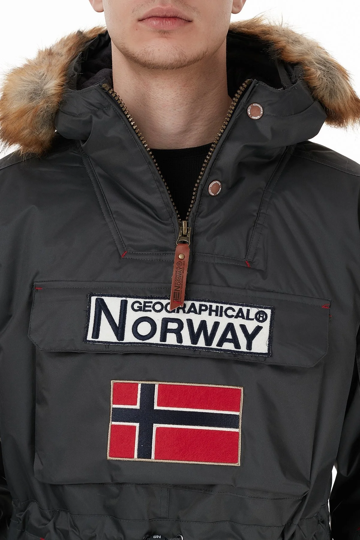 Norway Geographical Kapüşonlu Outdoor Erkek Parka BARMAN KOYU GRİ - 6