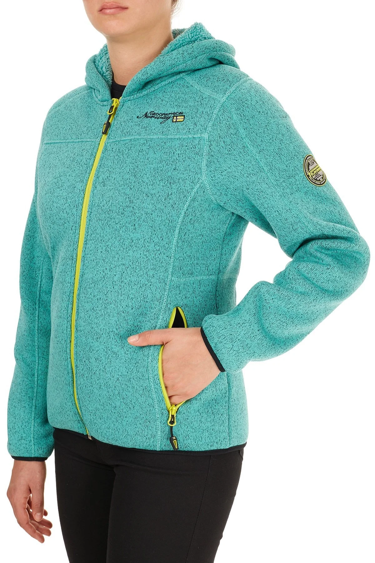 Norway Geographical Yumuşak Dokulu Soğuğa Dayanıklı Kapüşonlu Outdoor Bayan Polar TORCHE YEŞİL - 3