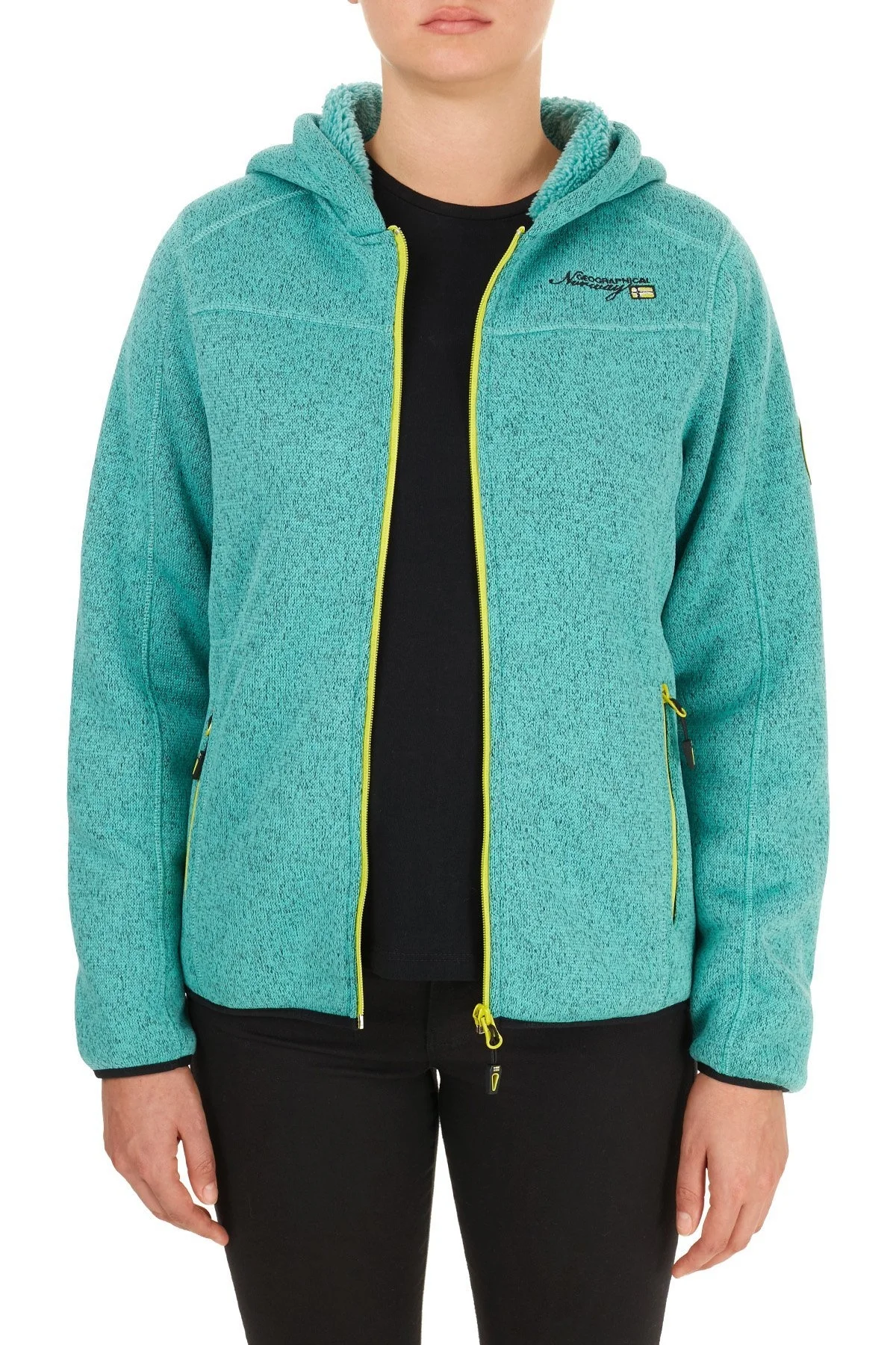 Norway Geographical Yumuşak Dokulu Soğuğa Dayanıklı Kapüşonlu Outdoor Bayan Polar TORCHE YEŞİL - 4