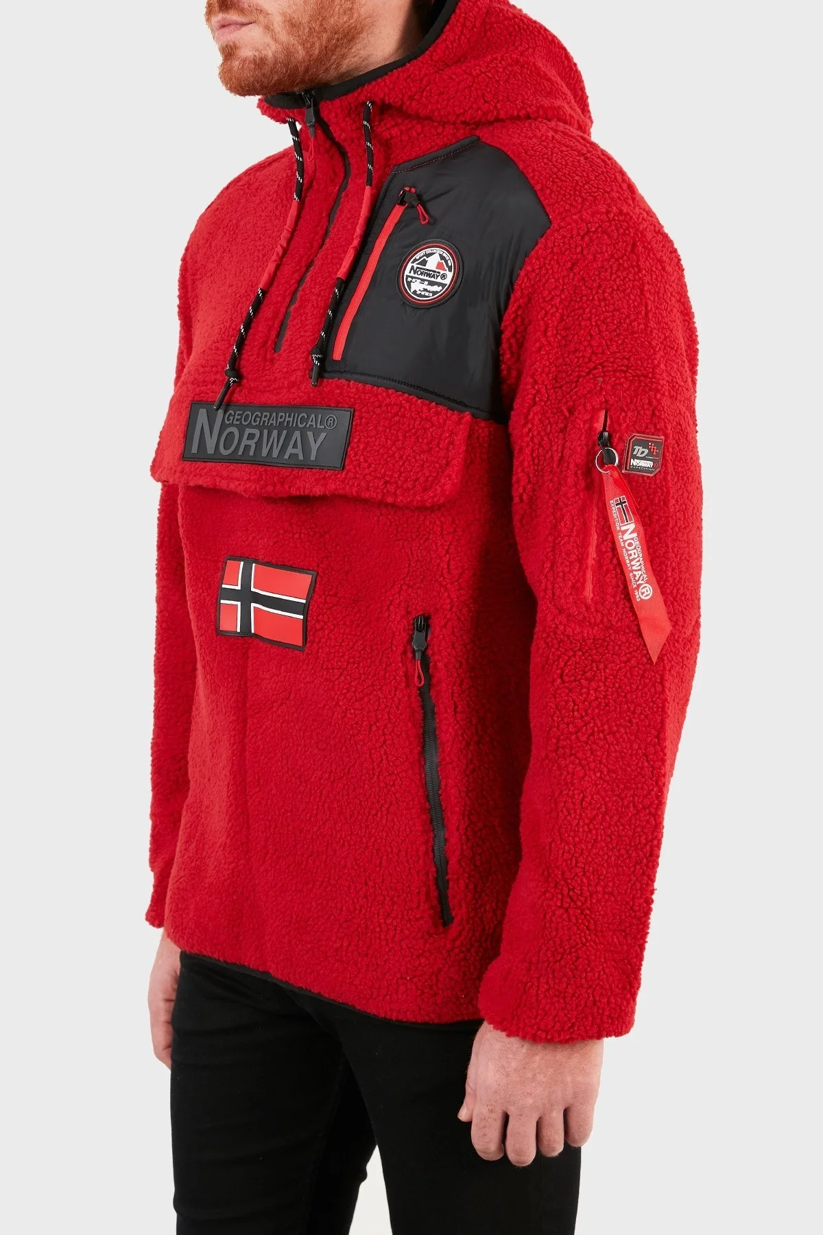 Norway Geographical Kapüşonlu Yumuşak Dokulu Soğuğa Dayanıklı Yarım Fermuar Outdoor Erkek Polar TERIFIQUE KIRMIZI - 4