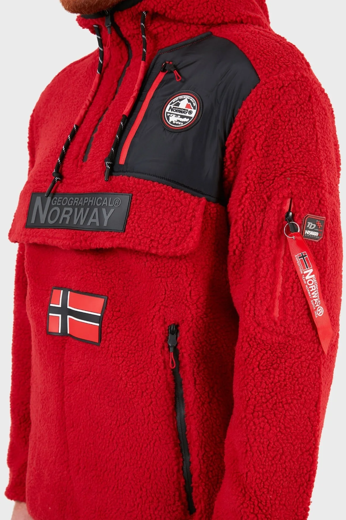 Norway Geographical Kapüşonlu Yumuşak Dokulu Soğuğa Dayanıklı Yarım Fermuar Outdoor Erkek Polar TERIFIQUE KIRMIZI - 5