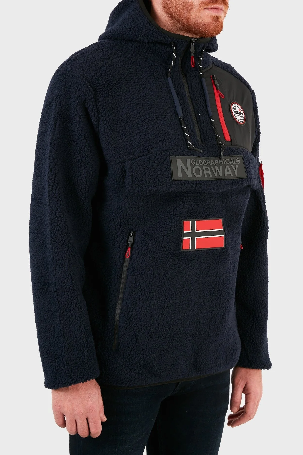 Norway Geographical Kapüşonlu Yumuşak Dokulu Soğuğa Dayanıklı Yarım Fermuar Outdoor Erkek Polar TERIFIQUE LACİVERT - 4