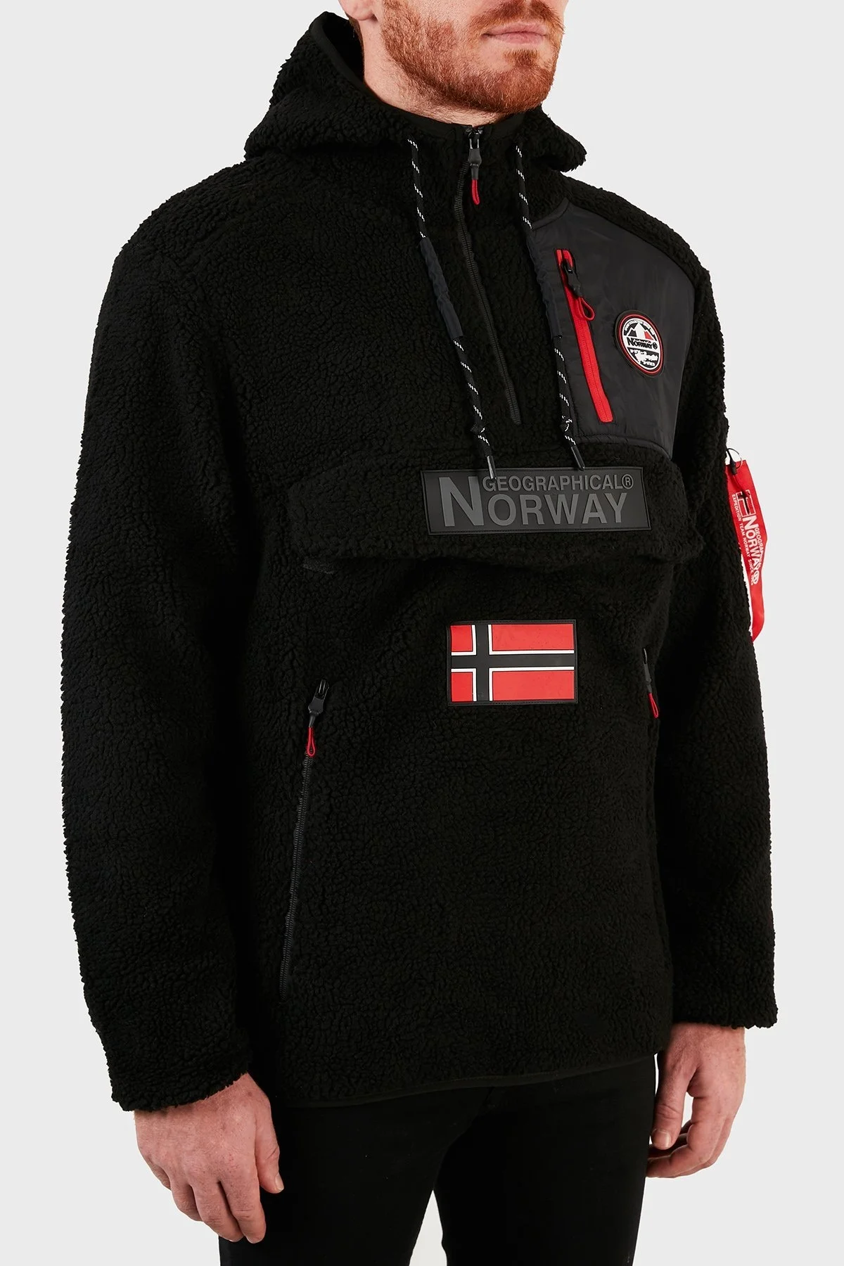 Norway Geographical Kapüşonlu Yumuşak Dokulu Soğuğa Dayanıklı Yarım Fermuar Outdoor Erkek Polar TERIFIQUE SİYAH - 3