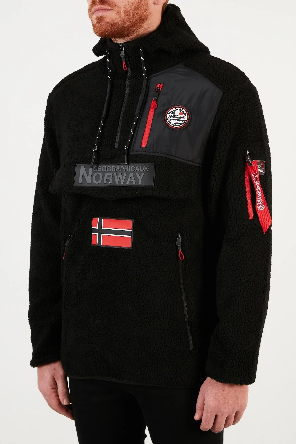 Norway Geographical Kapüşonlu Yumuşak Dokulu Soğuğa Dayanıklı Yarım Fermuar Outdoor Erkek Polar TERIFIQUE SİYAH - 4