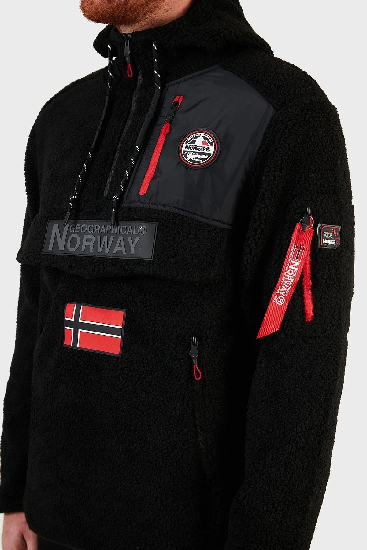 Norway Geographical Kapüşonlu Yumuşak Dokulu Soğuğa Dayanıklı Yarım Fermuar Outdoor Erkek Polar TERIFIQUE SİYAH - 5