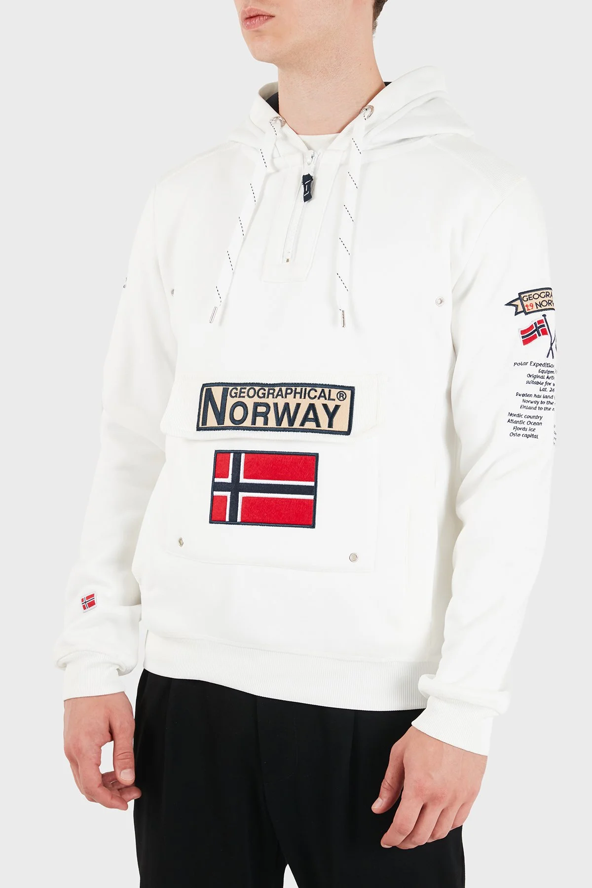 Norway Geographical Kapüşonlu Yarım Fermuarlı Outdoor Erkek Sweat GYMCLASSA100 Beyaz - 1