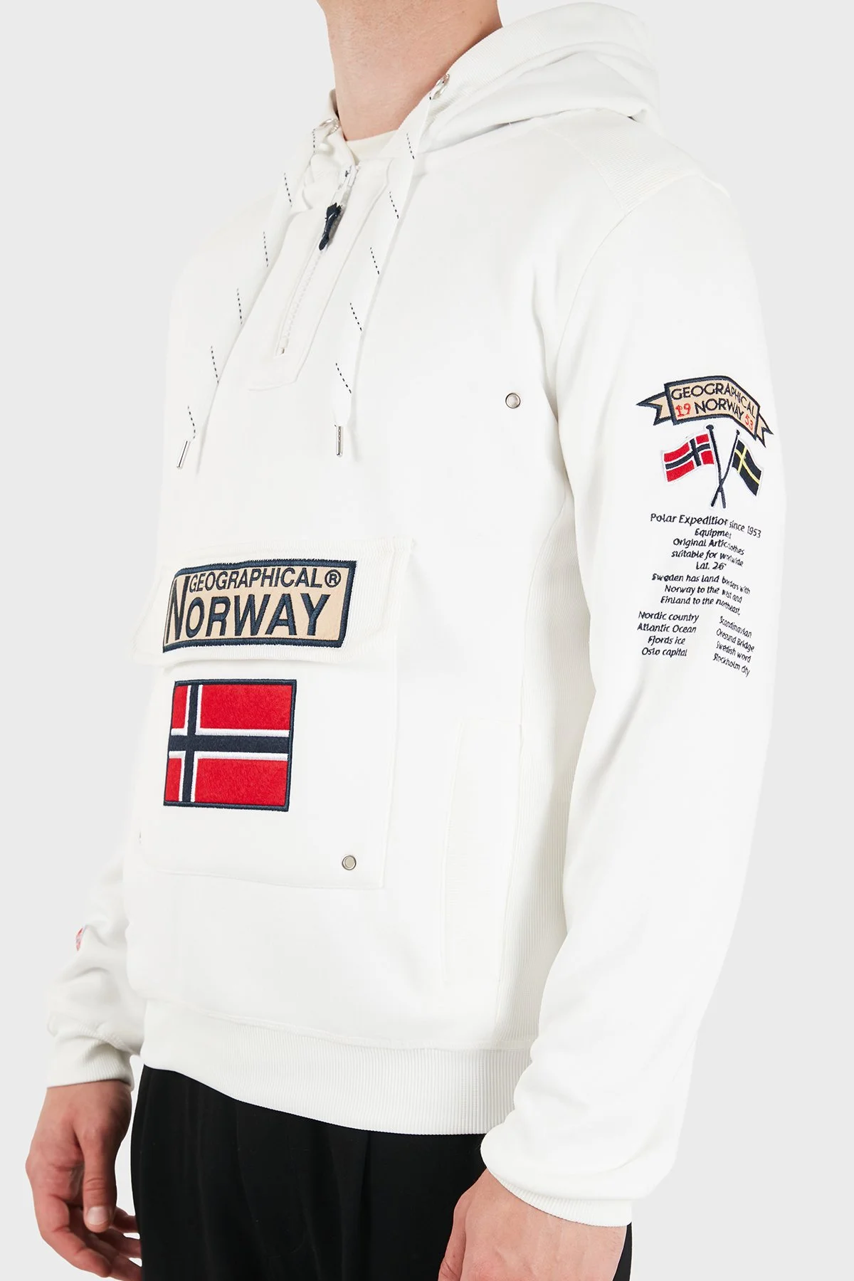 Norway Geographical Kapüşonlu Yarım Fermuarlı Outdoor Erkek Sweat GYMCLASSA100 Beyaz - 3