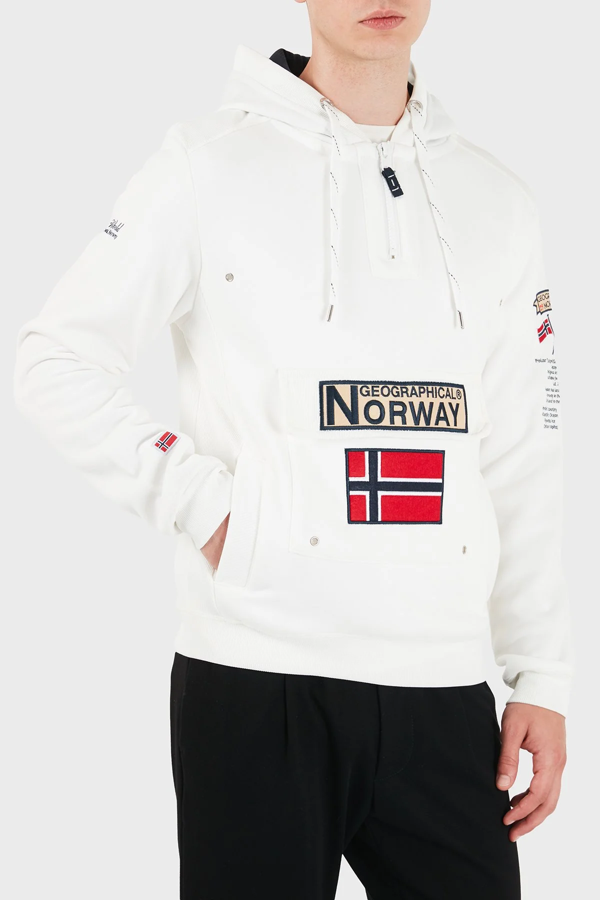 Norway Geographical Kapüşonlu Yarım Fermuarlı Outdoor Erkek Sweat GYMCLASSA100 Beyaz - 4