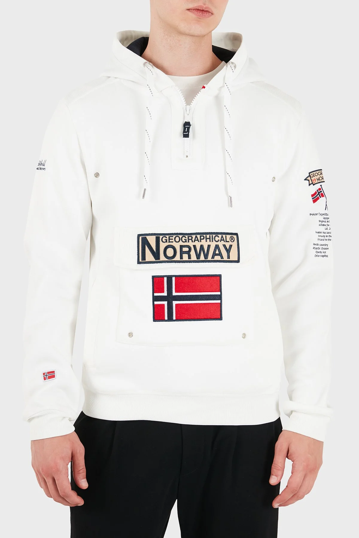 Norway Geographical Kapüşonlu Yarım Fermuarlı Outdoor Erkek Sweat GYMCLASSA100 Beyaz - 5