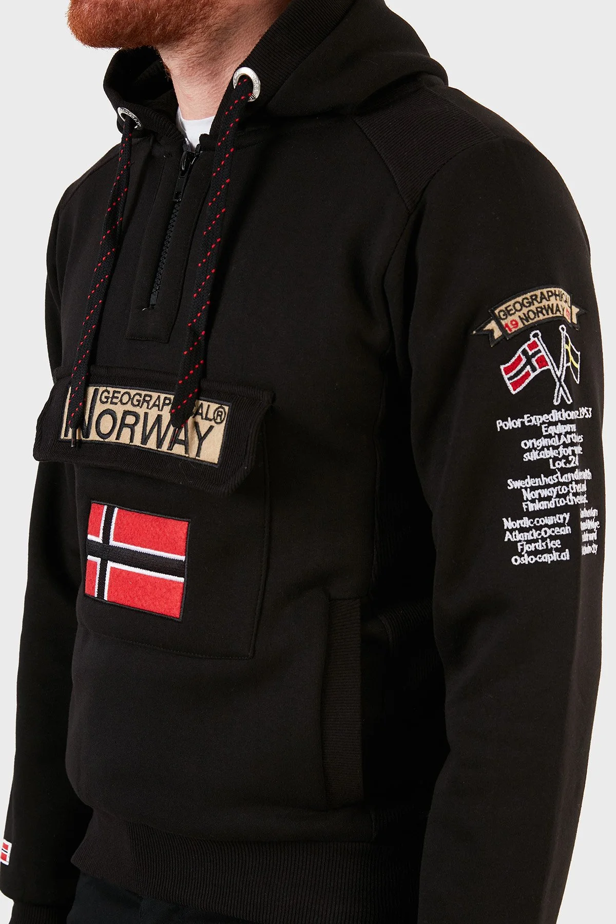 Norway Geographical Kapüşonlu Yarım Fermuarlı Outdoor Erkek Sweat GYMCLASSA100 Siyah - 4