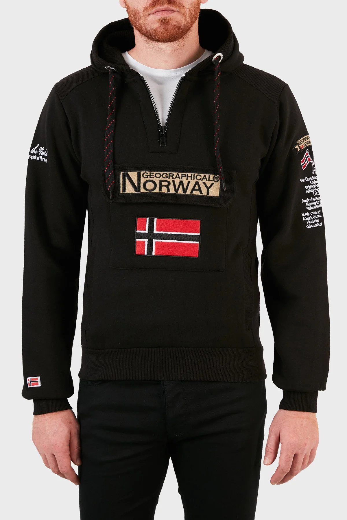 Norway Geographical Kapüşonlu Yarım Fermuarlı Outdoor Erkek Sweat GYMCLASSA100 Siyah - 5