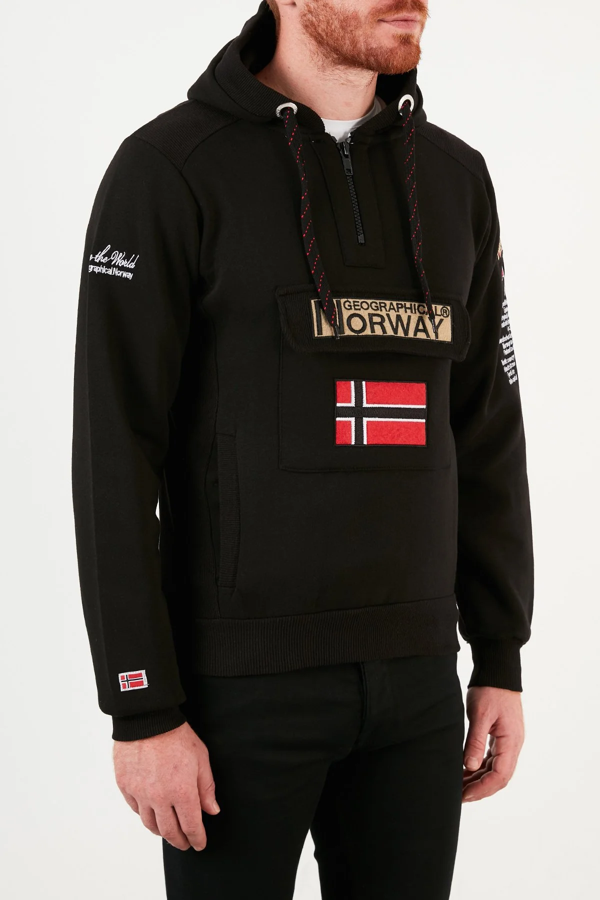 Norway Geographical Kapüşonlu Yarım Fermuarlı Outdoor Erkek Sweat GYMCLASSA100 Siyah - 6