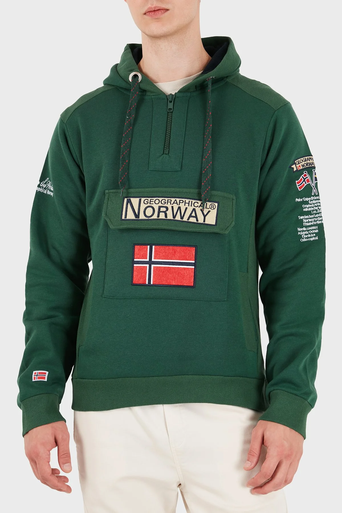 Norway Geographical Kapüşonlu Yarım Fermuarlı Outdoor Erkek Sweat GYMCLASSA100 Yeşil - 1
