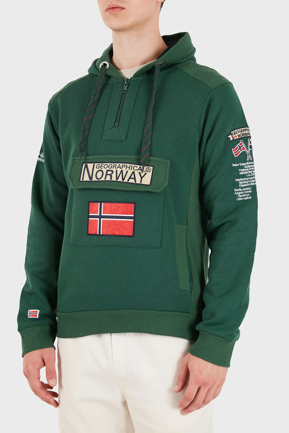 Norway Geographical Kapüşonlu Yarım Fermuarlı Outdoor Erkek Sweat GYMCLASSA100 Yeşil - 3