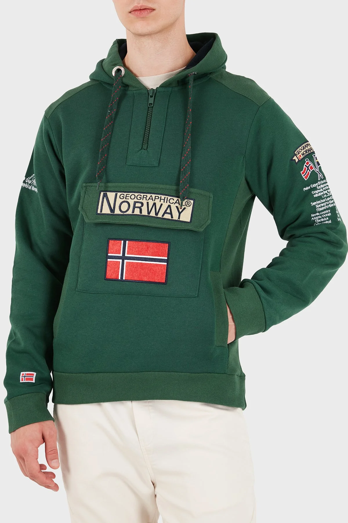 Norway Geographical Kapüşonlu Yarım Fermuarlı Outdoor Erkek Sweat GYMCLASSA100 Yeşil - 4