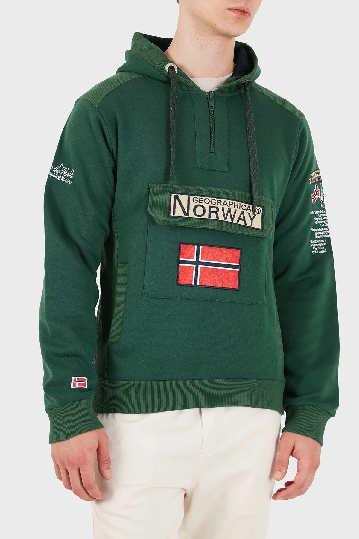 Norway Geographical Kapüşonlu Yarım Fermuarlı Outdoor Erkek Sweat GYMCLASSA100 Yeşil - 5