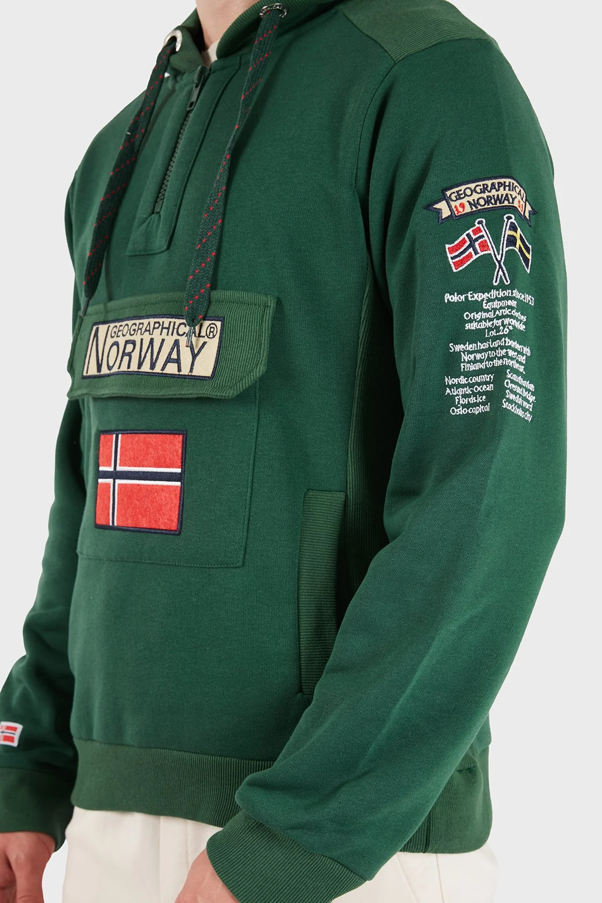 Norway Geographical Kapüşonlu Yarım Fermuarlı Outdoor Erkek Sweat GYMCLASSA100 Yeşil - 6