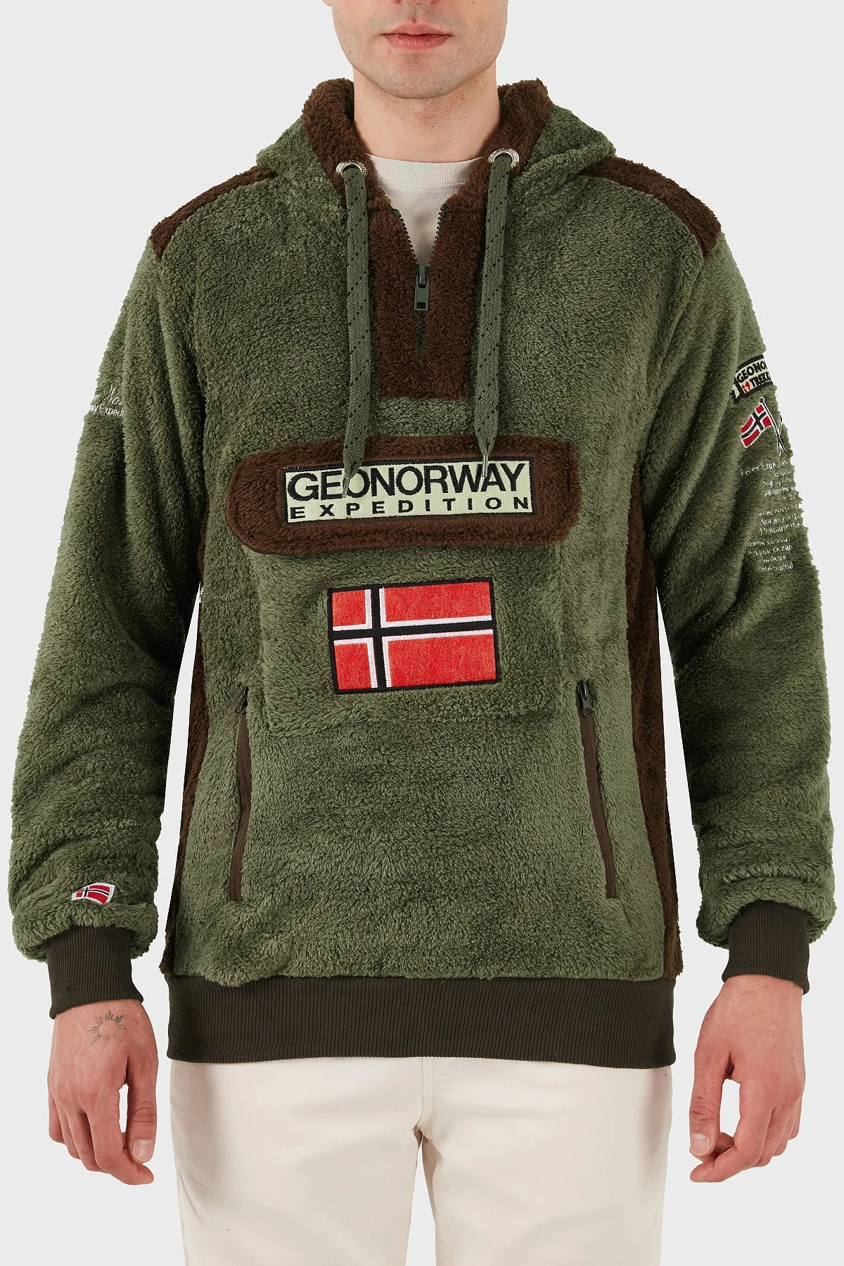 Norway Geographical Kapüşonlu Yarım Fermuarlı Outdoor Polar Erkek Sweat GYMCLASSSHERCO HAKİ - 8