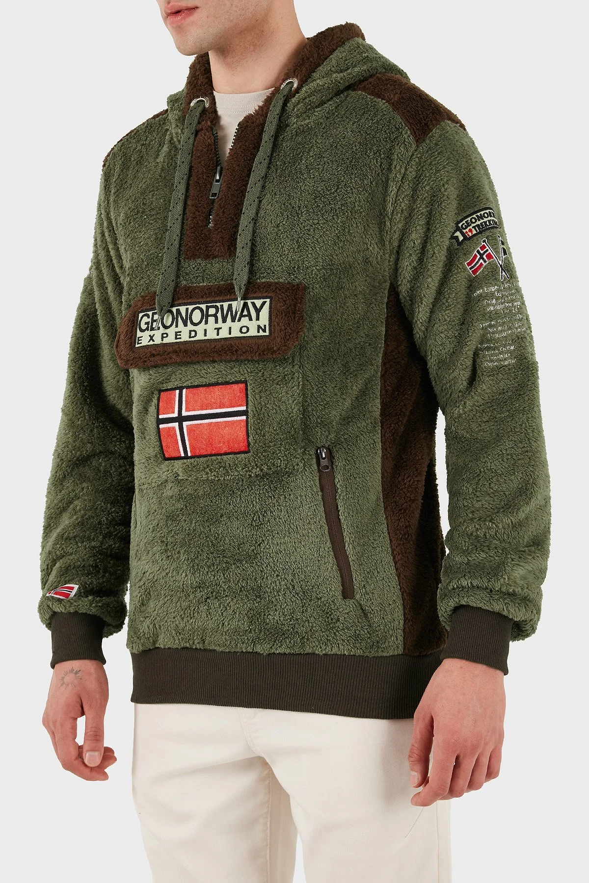 Norway Geographical Kapüşonlu Yarım Fermuarlı Outdoor Polar Erkek Sweat GYMCLASSSHERCO HAKİ - 9