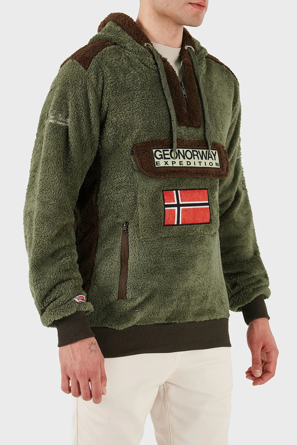 Norway Geographical Kapüşonlu Yarım Fermuarlı Outdoor Polar Erkek Sweat GYMCLASSSHERCO HAKİ - 10