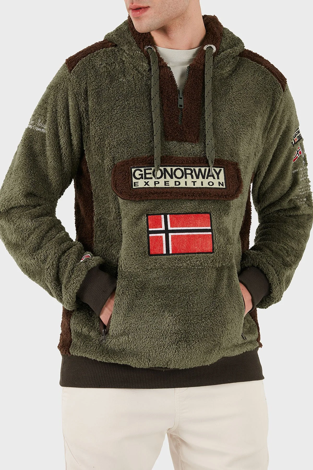 Norway Geographical Kapüşonlu Yarım Fermuarlı Outdoor Polar Erkek Sweat GYMCLASSSHERCO HAKİ - 11