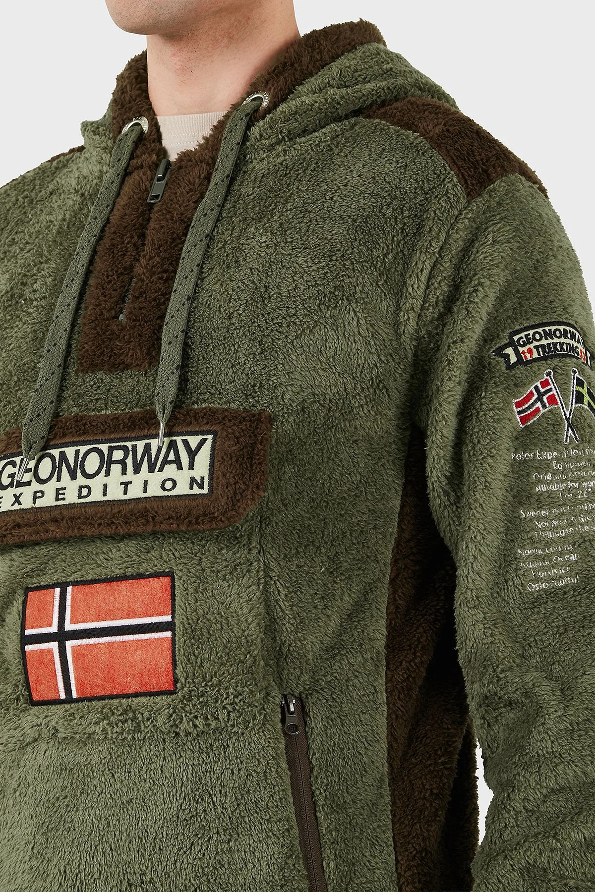 Norway Geographical Kapüşonlu Yarım Fermuarlı Outdoor Polar Erkek Sweat GYMCLASSSHERCO HAKİ - 12