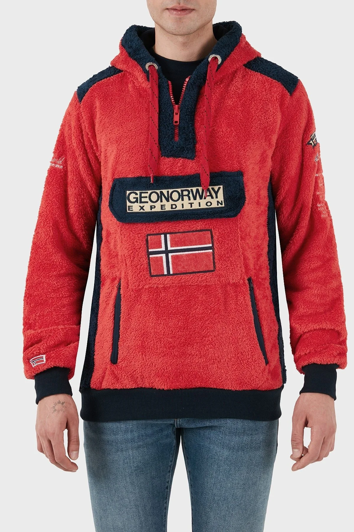Norway Geographical Kapüşonlu Yarım Fermuarlı Outdoor Polar Erkek Sweat GYMCLASSSHERCO KIRMIZI - 7