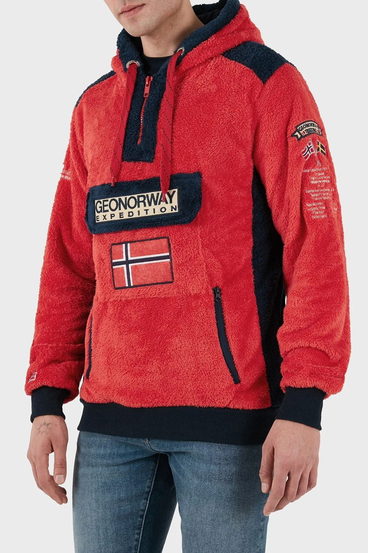 Norway Geographical Kapüşonlu Yarım Fermuarlı Outdoor Polar Erkek Sweat GYMCLASSSHERCO KIRMIZI - 8