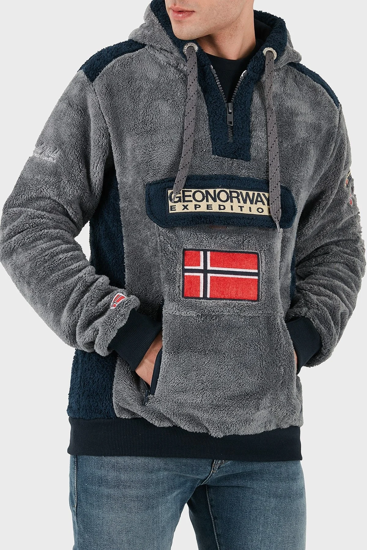 Norway Geographical Kapüşonlu Yarım Fermuarlı Outdoor Polar Erkek Sweat GYMCLASSSHERCO KOYU GRİ - 10