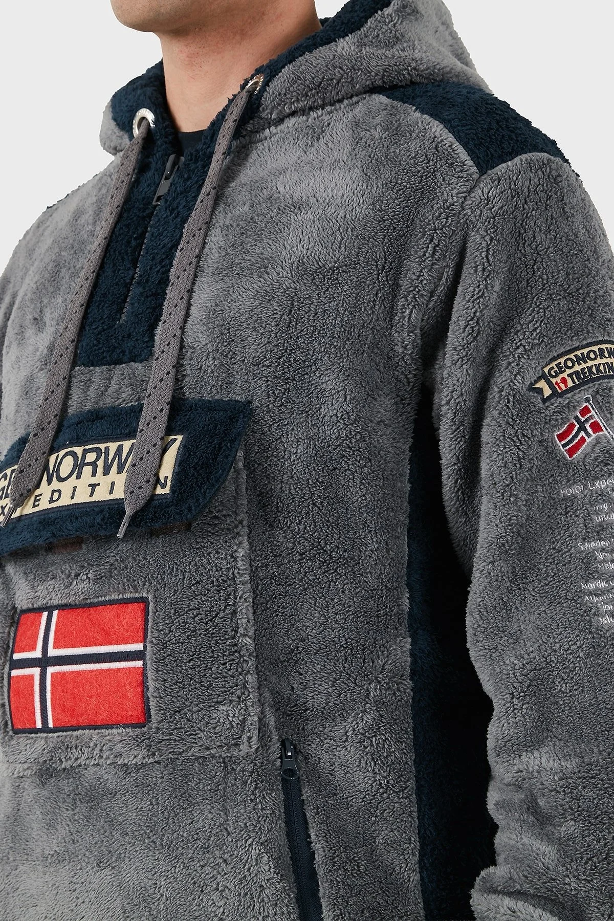 Norway Geographical Kapüşonlu Yarım Fermuarlı Outdoor Polar Erkek Sweat GYMCLASSSHERCO KOYU GRİ - 11