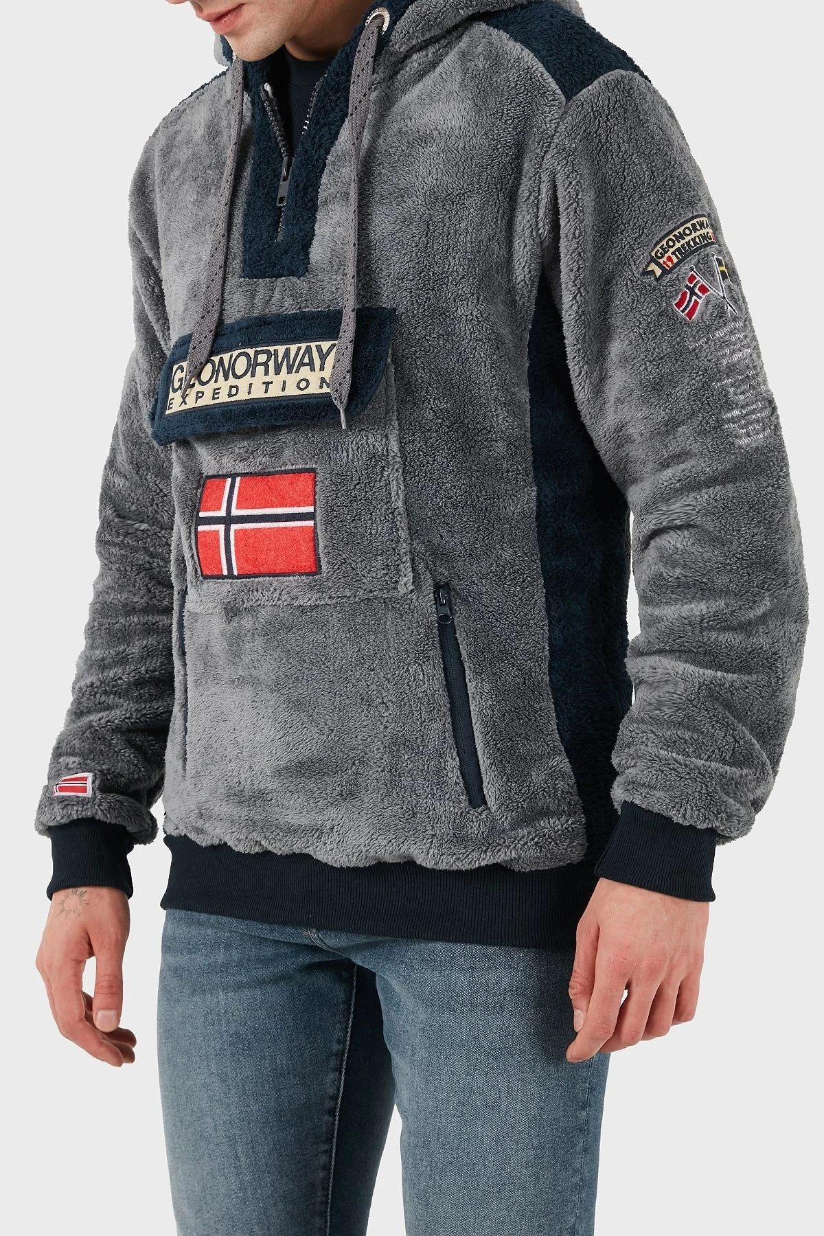 Norway Geographical Kapüşonlu Yarım Fermuarlı Outdoor Polar Erkek Sweat GYMCLASSSHERCO KOYU GRİ - 13
