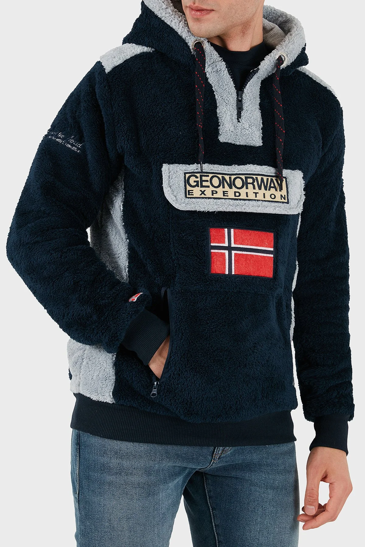 Norway Geographical Kapüşonlu Yarım Fermuarlı Outdoor Polar Erkek Sweat GYMCLASSSHERCO LACİVERT - 11