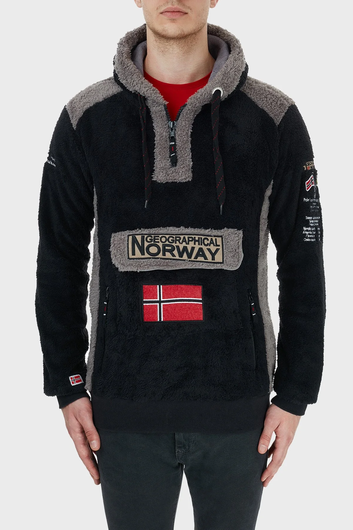 Norway Geographical Kapüşonlu Yarım Fermuarlı Outdoor Polar Erkek Sweat GYMCLASSSHERCO SİYAH - 10