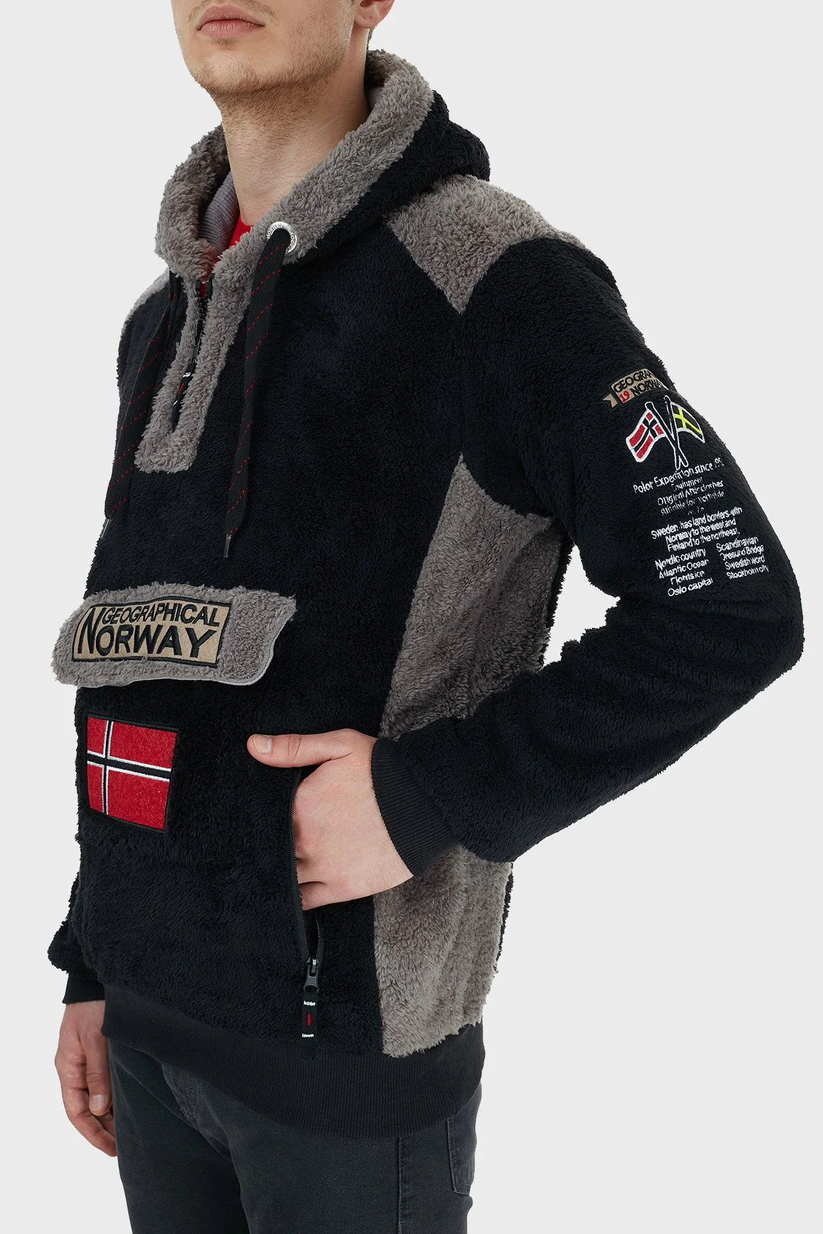 Norway Geographical Kapüşonlu Yarım Fermuarlı Outdoor Polar Erkek Sweat GYMCLASSSHERCO SİYAH - 11