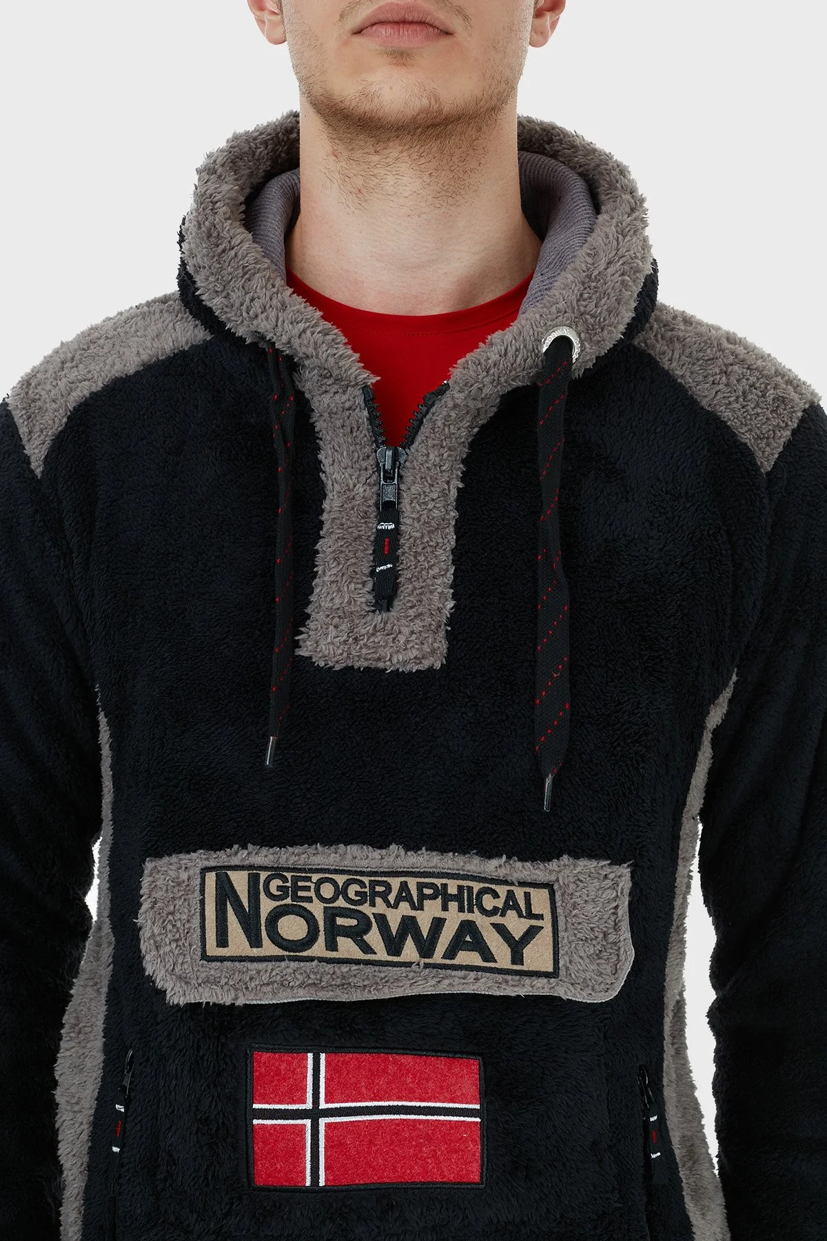 Norway Geographical Kapüşonlu Yarım Fermuarlı Outdoor Polar Erkek Sweat GYMCLASSSHERCO SİYAH - 13