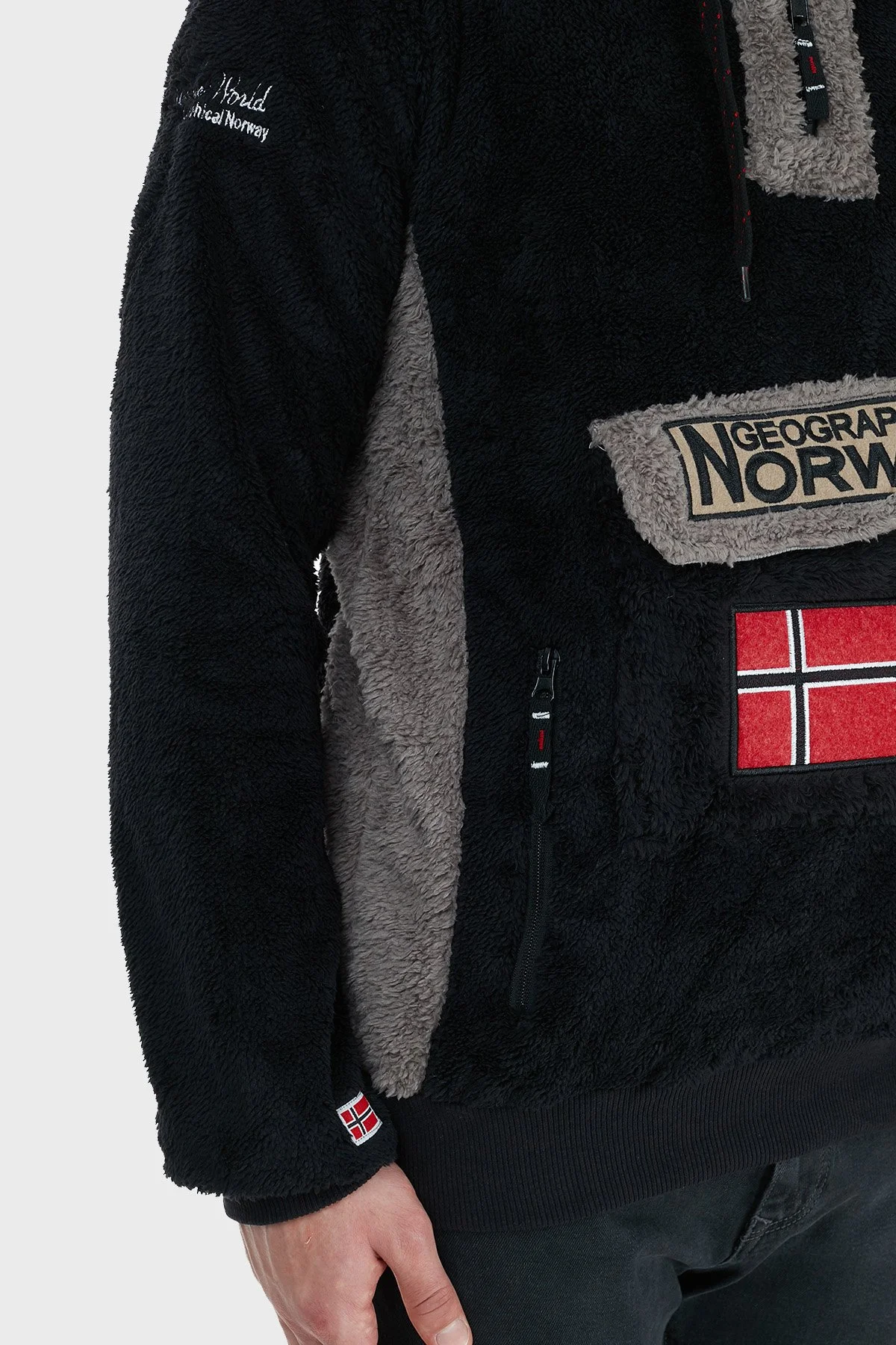 Norway Geographical Kapüşonlu Yarım Fermuarlı Outdoor Polar Erkek Sweat GYMCLASSSHERCO SİYAH - 14