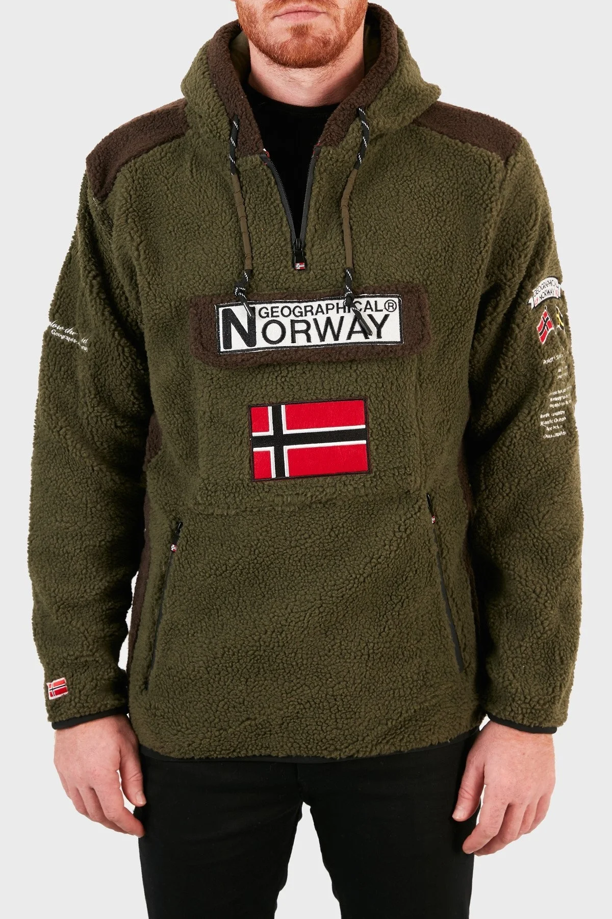 Norway Geographical Kapüşonlu Yarım Fermuarlı Outdoor Polar Erkek Sweat GYMCLASSSHERPA HAKİ - 1
