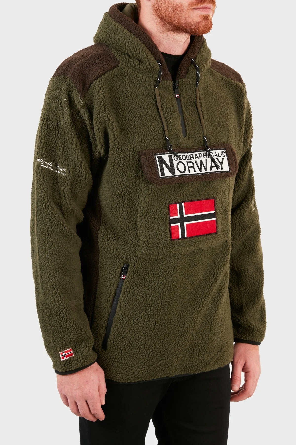 Norway Geographical Kapüşonlu Yarım Fermuarlı Outdoor Polar Erkek Sweat GYMCLASSSHERPA HAKİ - 3
