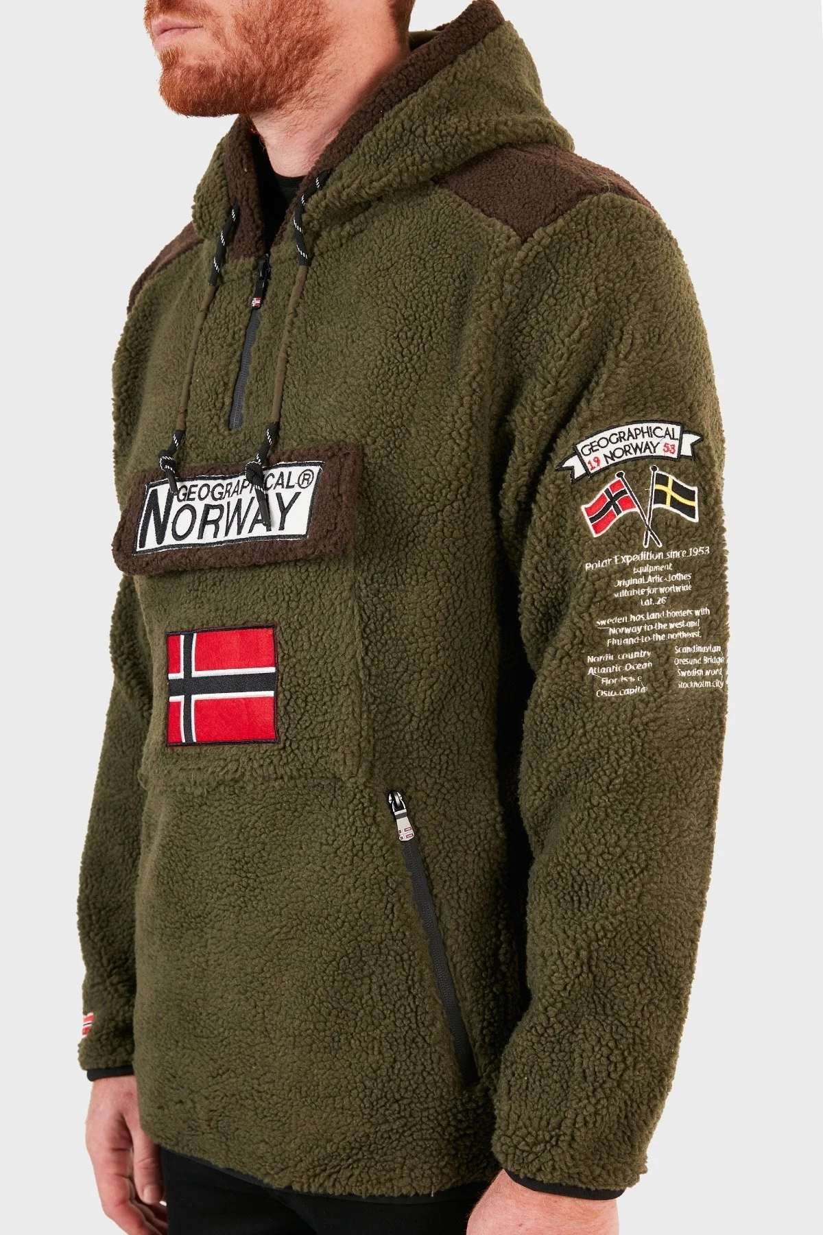 Norway Geographical Kapüşonlu Yarım Fermuarlı Outdoor Polar Erkek Sweat GYMCLASSSHERPA HAKİ - 4