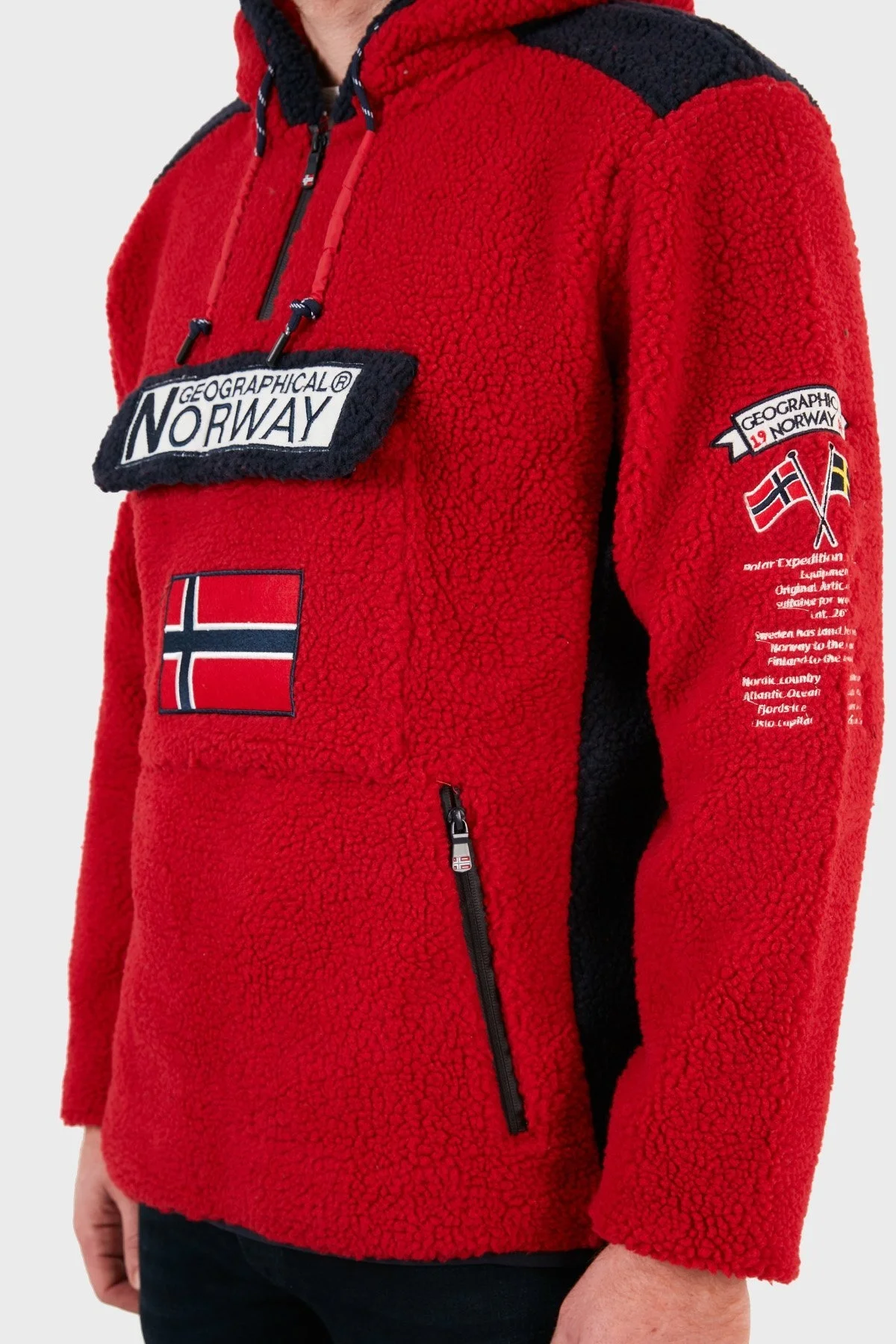 Norway Geographical Kapüşonlu Yarım Fermuarlı Outdoor Polar Erkek Sweat GYMCLASSSHERPA KIRMIZI - 5