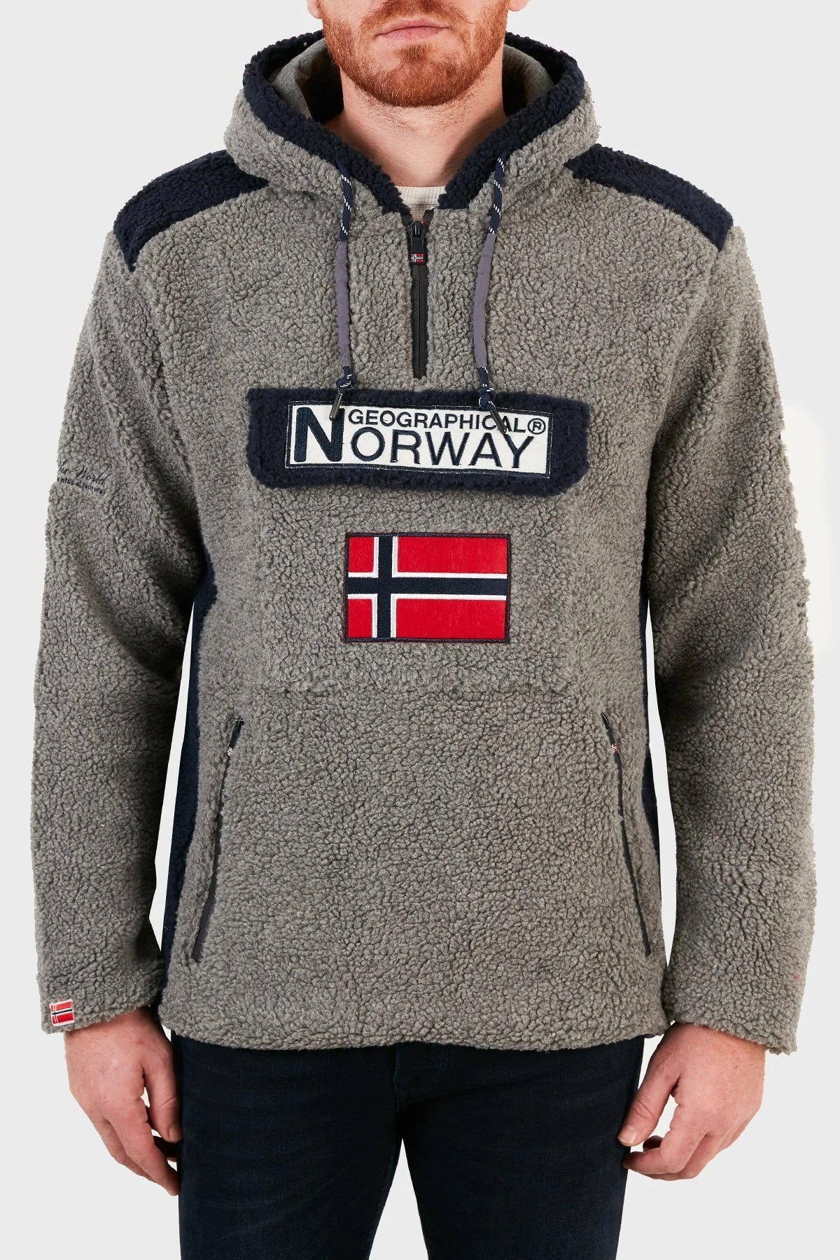 Norway Geographical Kapüşonlu Yarım Fermuarlı Outdoor Polar Erkek Sweat GYMCLASSSHERPA KOYU GRİ - 1