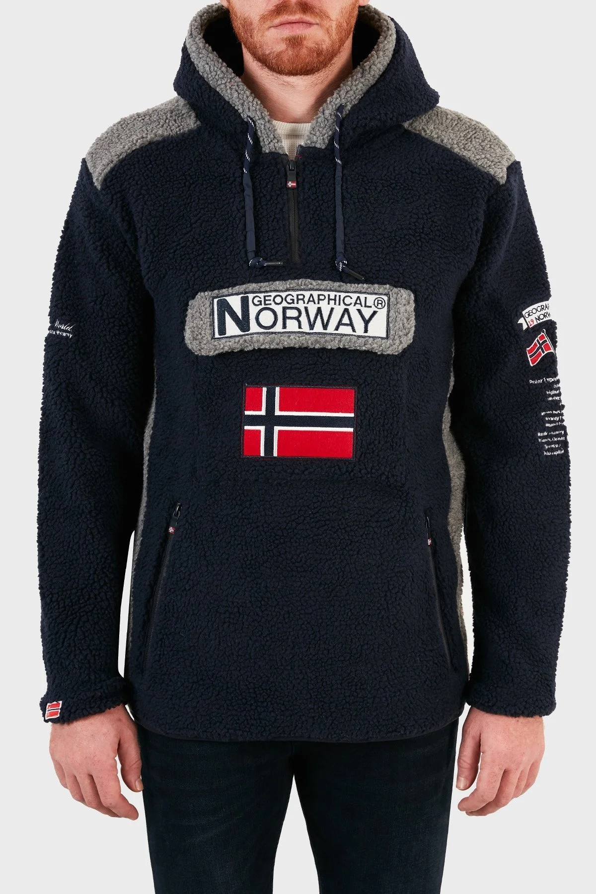 Norway Geographical Kapüşonlu Yarım Fermuarlı Outdoor Polar Erkek Sweat GYMCLASSSHERPA LACİVERT - 1